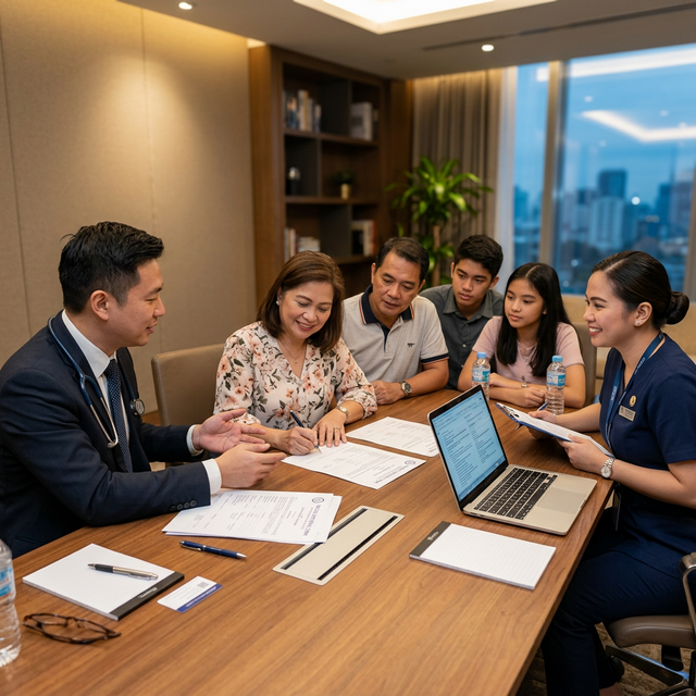 Family reviewing medical documents