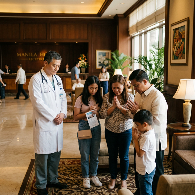 Family moment of gratitude after consultation